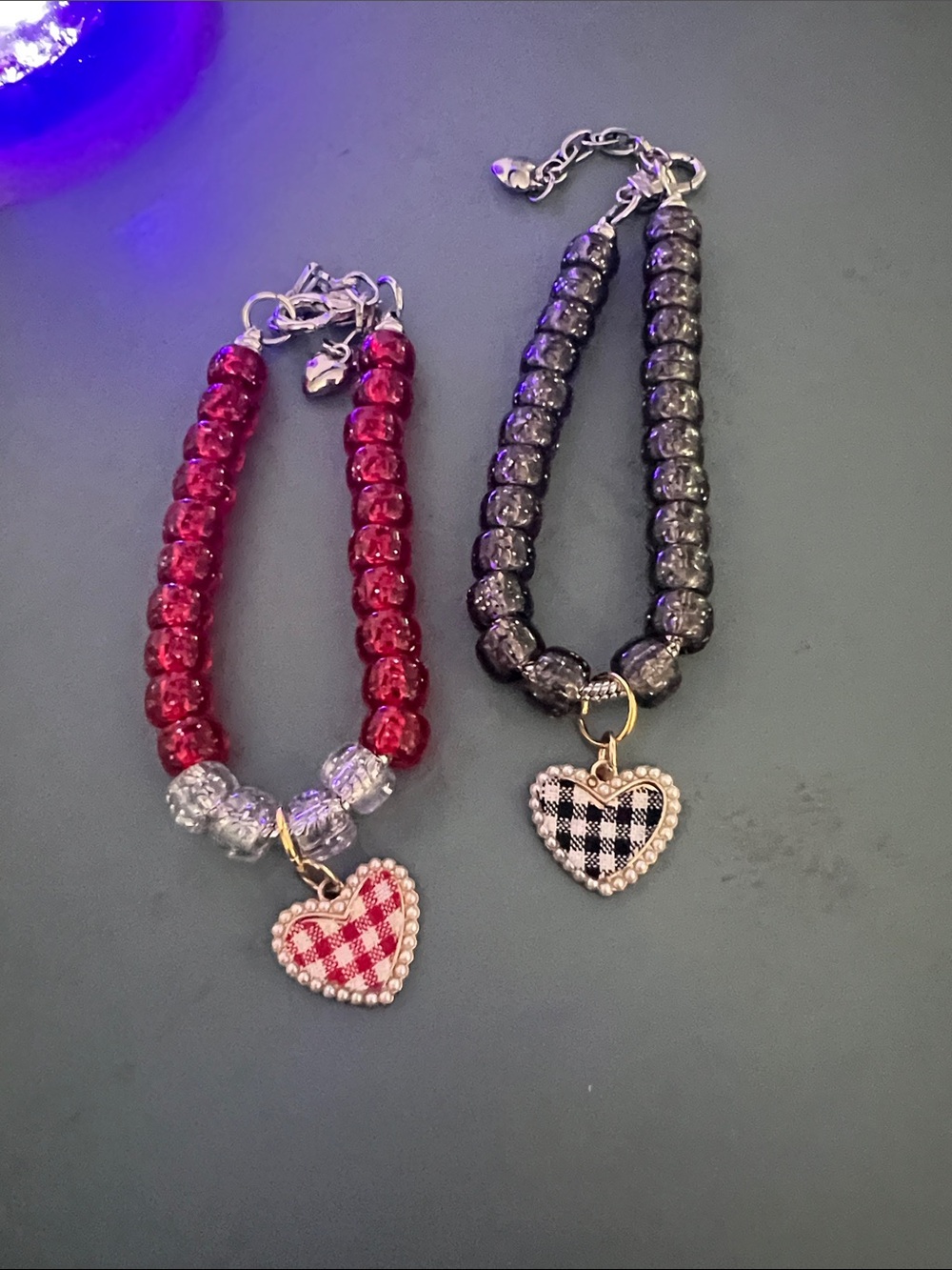 Beaded Heart Charm Bracelet - Red and Black Options handmade